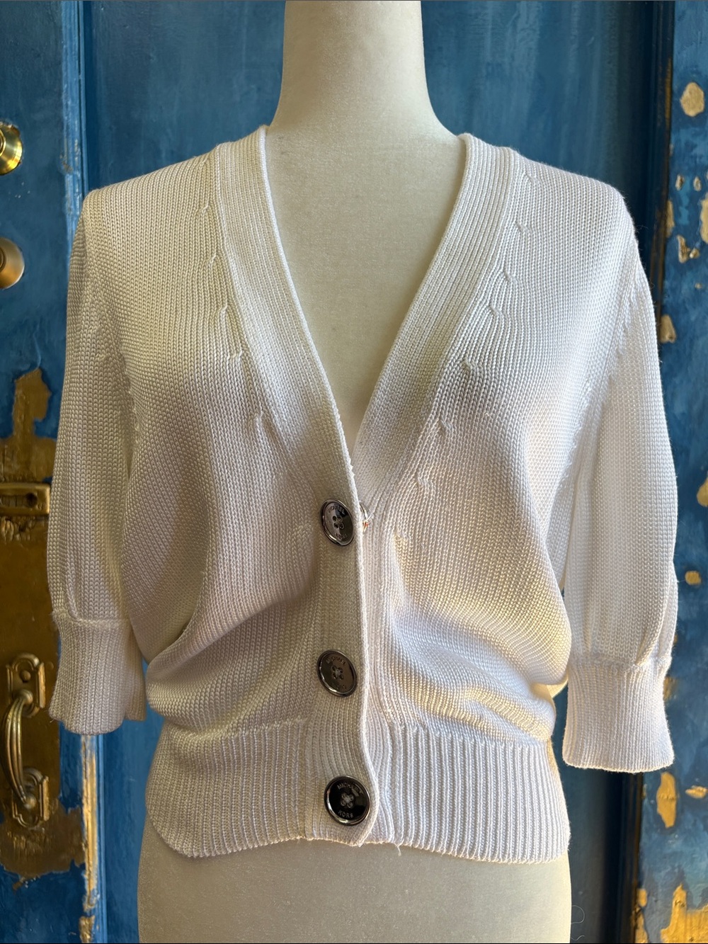 Michael Kors Cream V-Neck Button Front Cardigan